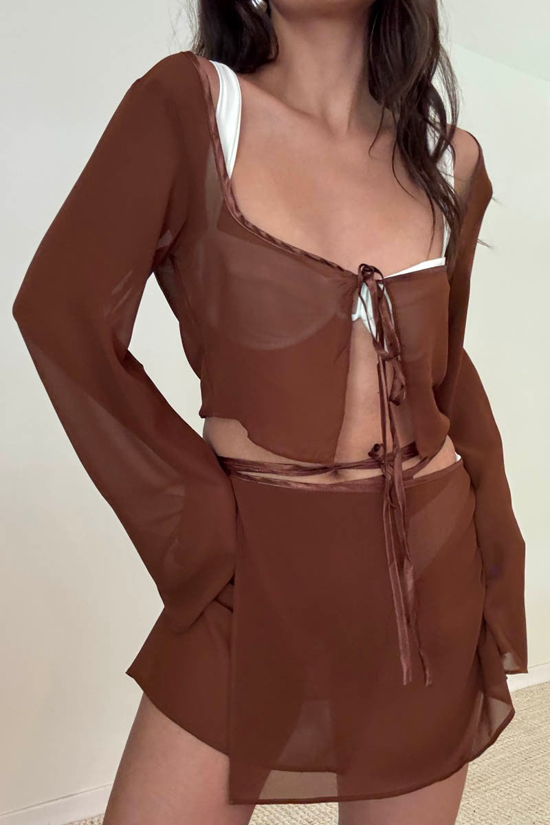 Sheer crop top & wrap mini skirt