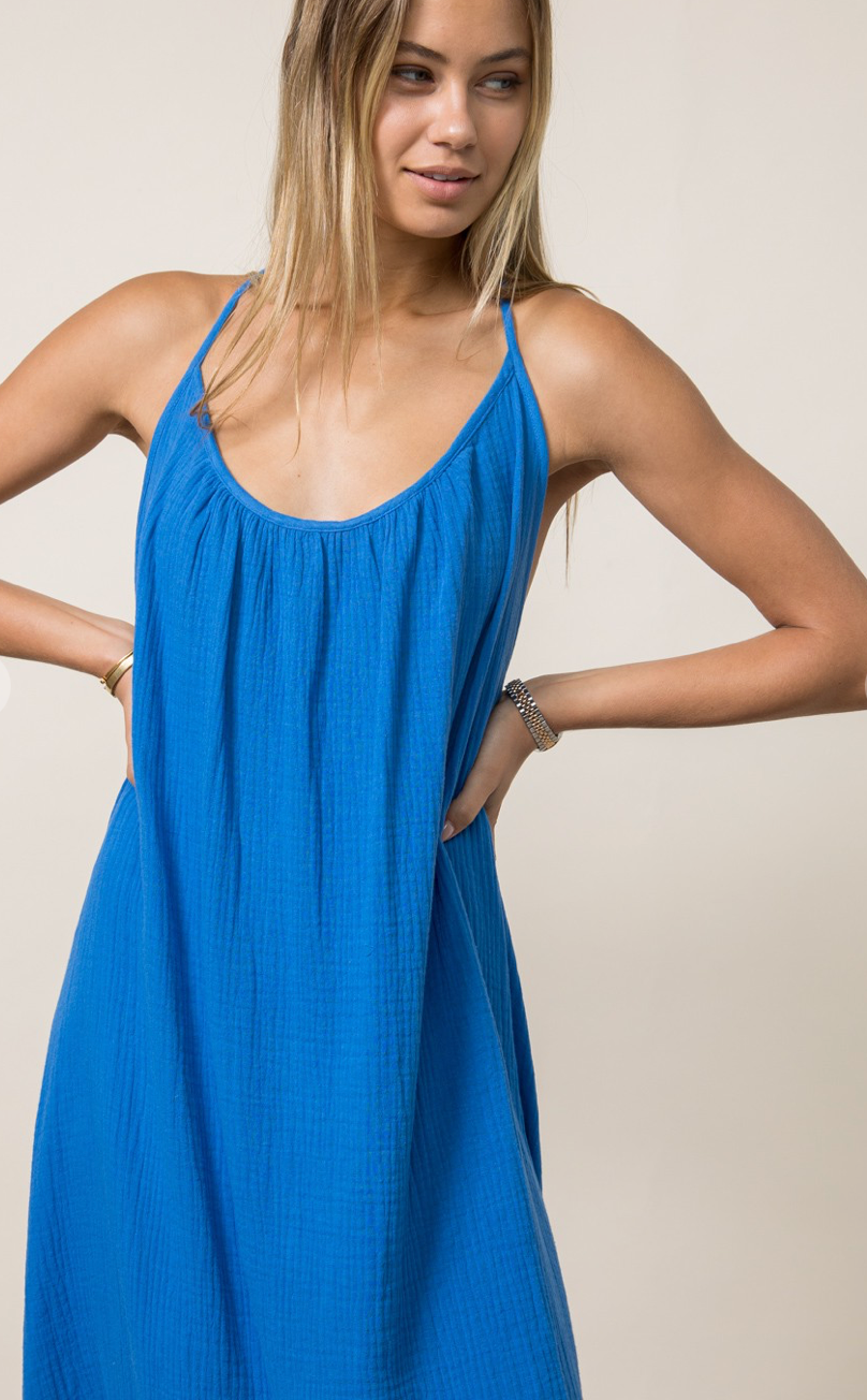 Blue Criss Cross Maxi Dress